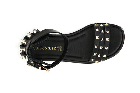 CafèNoir Donna Sandalo in pelle e listini con incrocio e borchie C1GD1020 Nero
